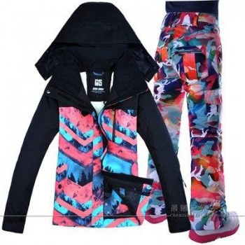 2019 GSOU SNOW Women Ski Suit Snowboard Jacket Pant Winter Clothing Trouser Super Warm Outdoor Sport Wear Female Suit Hooded Set