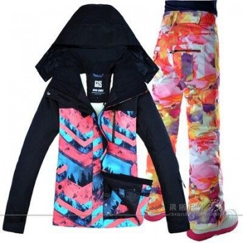 2019 GSOU SNOW Women Ski Suit Snowboard Jacket Pant Winter Clothing Trouser Super Warm Outdoor Sport Wear Female Suit Hooded Set
