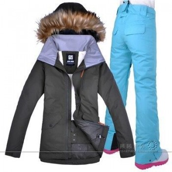 GSOU SNOW Women Ski Suit Fur Snowboard Jacket Pant Skiing Clothing Trouser Windproof Waterproof Outdoor Sport Wear Super Warm