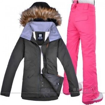 GSOU SNOW Women Ski Suit Fur Snowboard Jacket Pant Skiing Clothing Trouser Windproof Waterproof Outdoor Sport Wear Super Warm