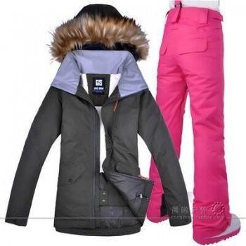 GSOU SNOW Women Ski Suit Fur Snowboard Jacket Pant Skiing Clothing Trouser Windproof Waterproof Outdoor Sport Wear Super Warm