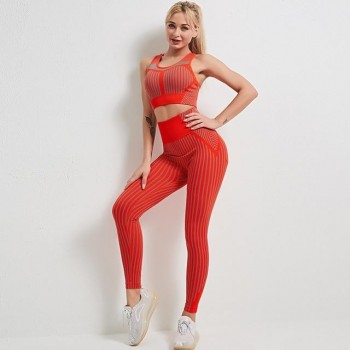 Stripe 2 Piece Set Workout Clothes for Women Sports Bra and Leggings Set Sports Wear for Women Gym Clothing Athletic Yoga Set